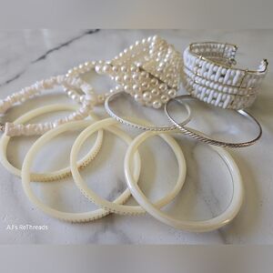 Vintage Cream & Pearl Bracelet Lot Boho Stack Set